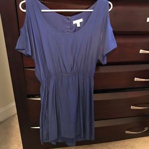 Cold shoulder mini dress, fun button back!